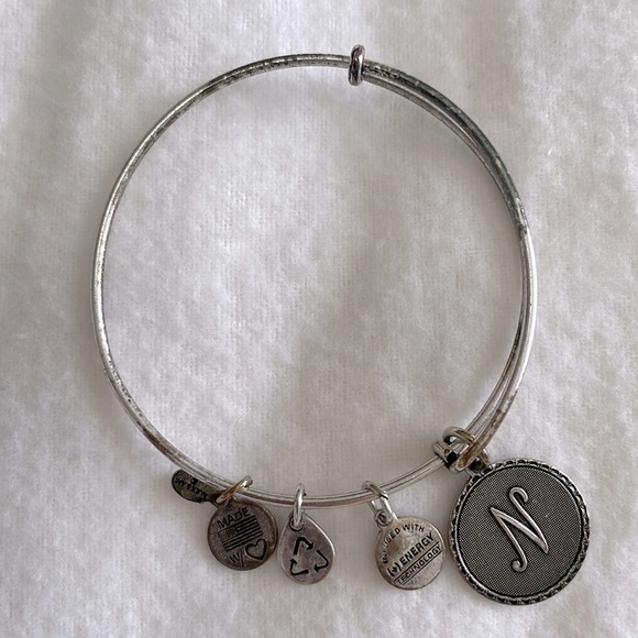 Alex and Ani Initial N Charm Bangle Bracelet, Silver - Picture 2 of 2